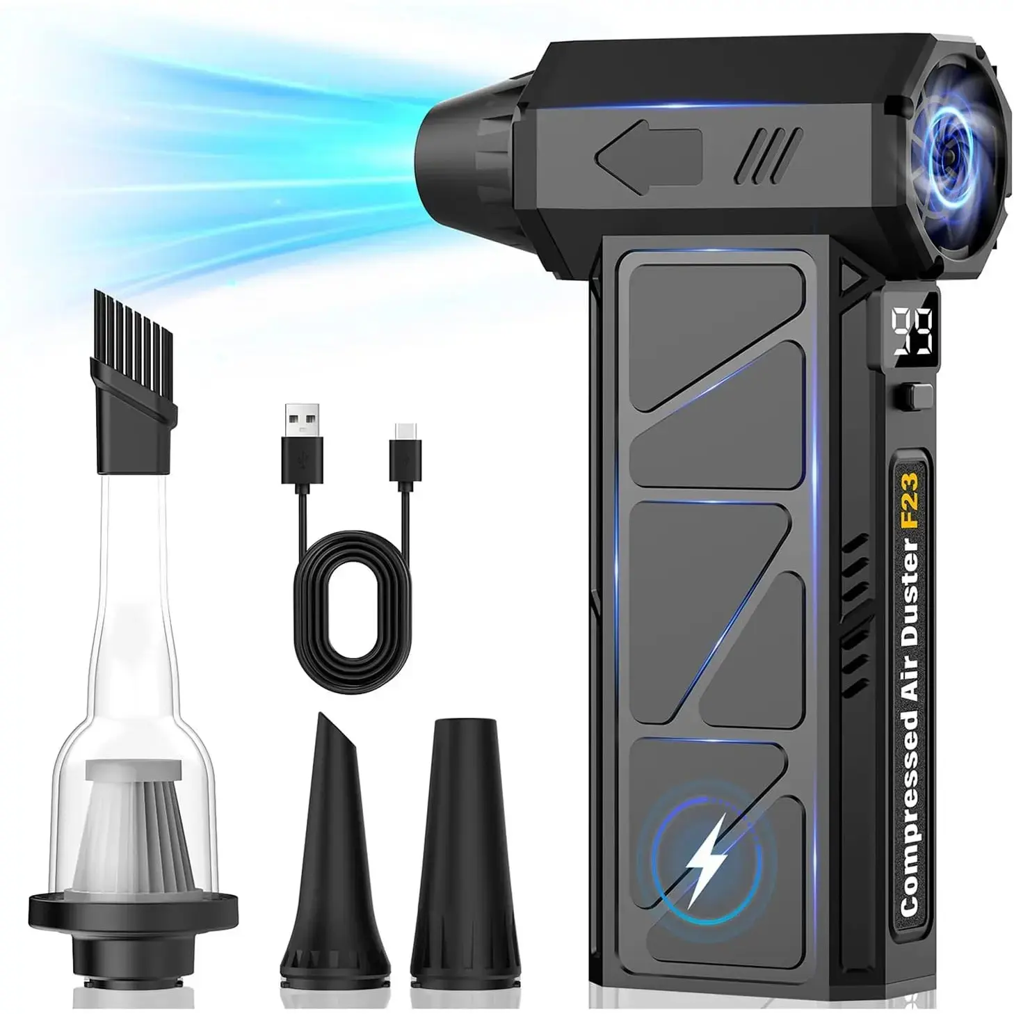 150000RPM Electric Air Duster with 4 Speed Control Powerful Compressed Air Duster for Cleaning Computer Keyboard Camera Laptop Car Interior and Daily Household Dust Removal