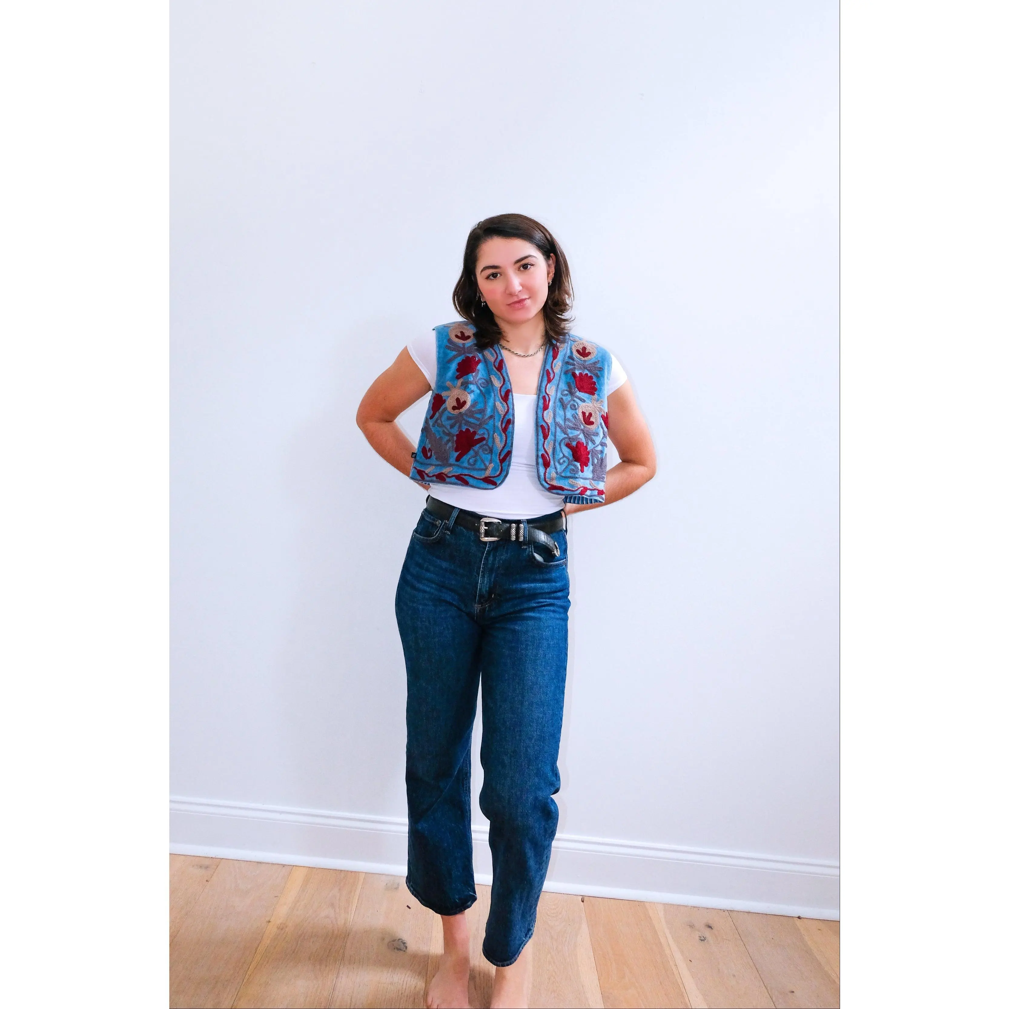 Mist Short Velvet Reversible Suzani Vest