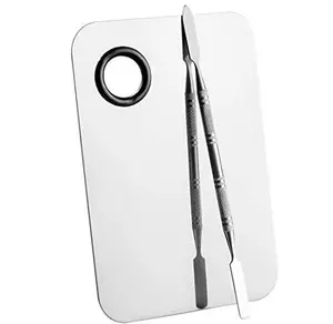 Professional Stainless Steel Makeup Mixing Palette with Spatula Cosmetic Metal Palette for Foundation, Nail Art, Eyeshadow, Lipstick & Eyelash Pigment Blending Tool