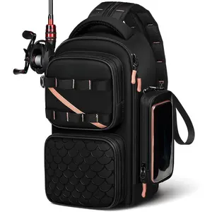 Fishing Sling Bag with Lure Rod Holder & Phone Pouch, Waterproof 3600 Tackle box Backpack with Removable Bait Binder
