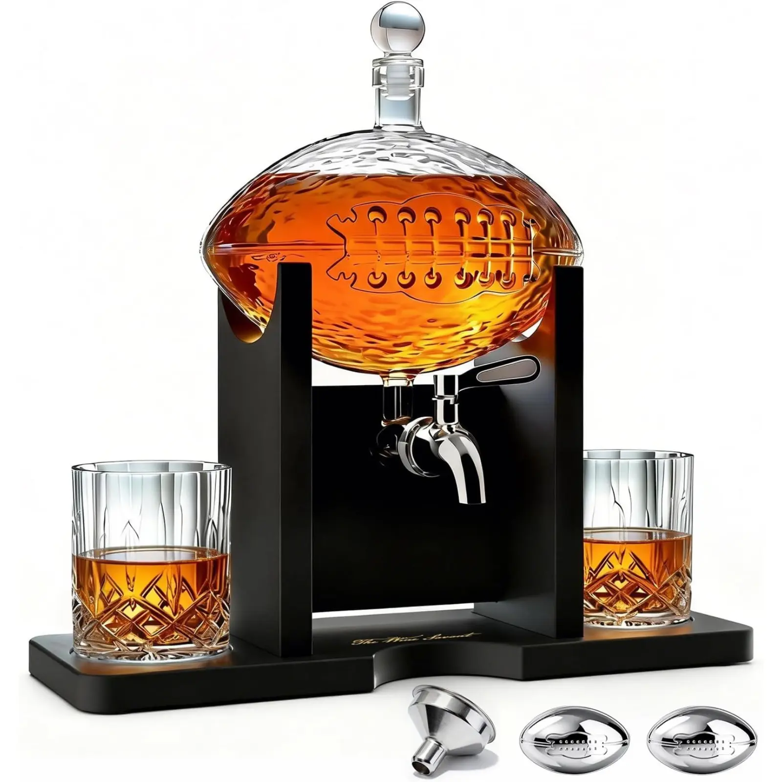 Football Whiskey Decanter Set for Men, Football Gifts for Men, 47oz Liquor Decanter Set with 2 Glasses + 2 Footballs Chillers, Gifts for Dad Husband Boyfriend Coach, for Liquor Bourbon Scotch Vodka