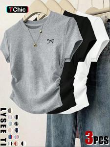 women's cat / bow print tee, casual short sleeve round neck t-shirt for daily wear, ladies clothes for all seasons, womenswear, tshirt, streetwear