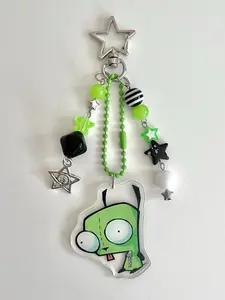 Handmade Gir Keychain, Invader Zim Fan Gift, Cartoon Charm, Y2K Aesthetic, Emo Accessory, Unique Gift for Fans
