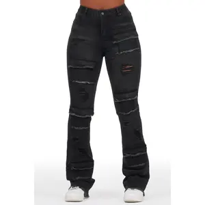 Antione Jet Black Stacked Flare Jean