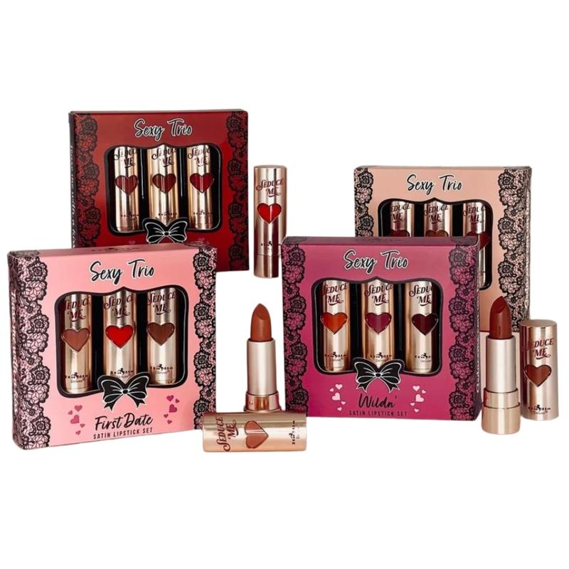 Italia Deluxe Sexy Trio Satin Lipstick Set - Silky Soft Moisturizing Lipsticks in Assorted Colors - Affordable Makeup Cosmetic