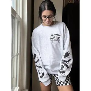 Spooky Bats & Sparkles” Sleeve Print Halloween Crewneck – Heather Gray