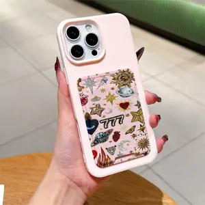 Two-Piece Set Liquid Light Self-Adhesive Card Holder Protective Phone Case Cover, Abstract Sun Pattern Tpu Anti-Drop Protection for iPhone 6/7/8/x/11/12/13/14/15/16/17 Pro Max