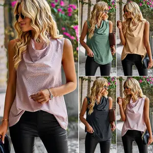 Women's Cowl Neck Sleeveless Leopard Print Tank Top, Elegant Satin Blouse