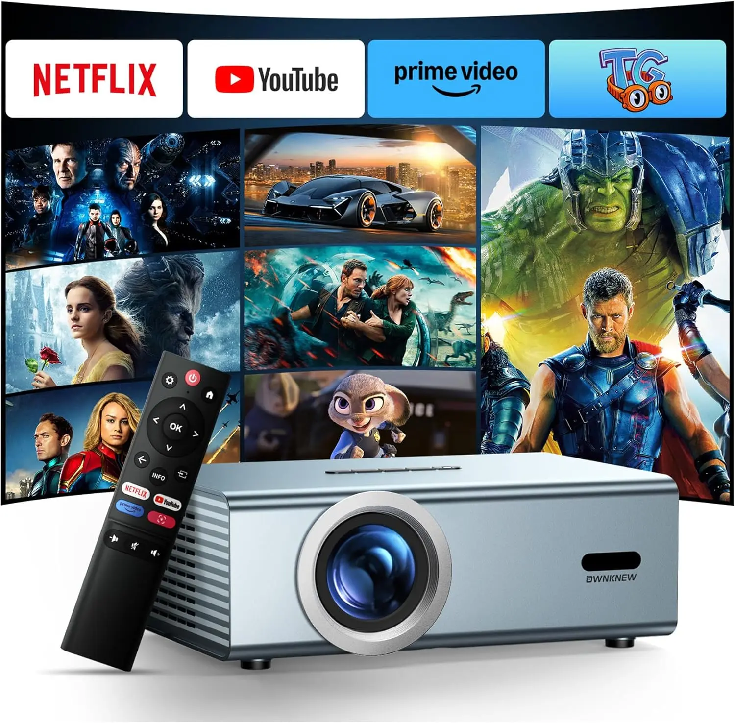 [Electric Focus] 4K Support Projector with WiFi6 and Bluetooth 5.3, Outdoor Projectors for Outside Video Use, OWNKNEW Gaming Movie Proyector, Auto Keystone Correction