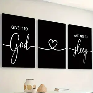 Three Framed Canvas Paintings And Posters That Can Be Hung Directly. Leave It to God And Go to Sleep. Minimalist And Stylish Religious Faith Prints for Home Decor, Wall Art, Room Decoration, High-Definition Prints, Ideal Gifts for Living Rooms, Bedrooms