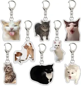 8PCS Funny Cat Meme Keychain Set, Cute Talking Cats Design, Lightweight Durable Charms for Bags & Keys, Kawaii Aesthetic Mini Gifts for Friends & Teens