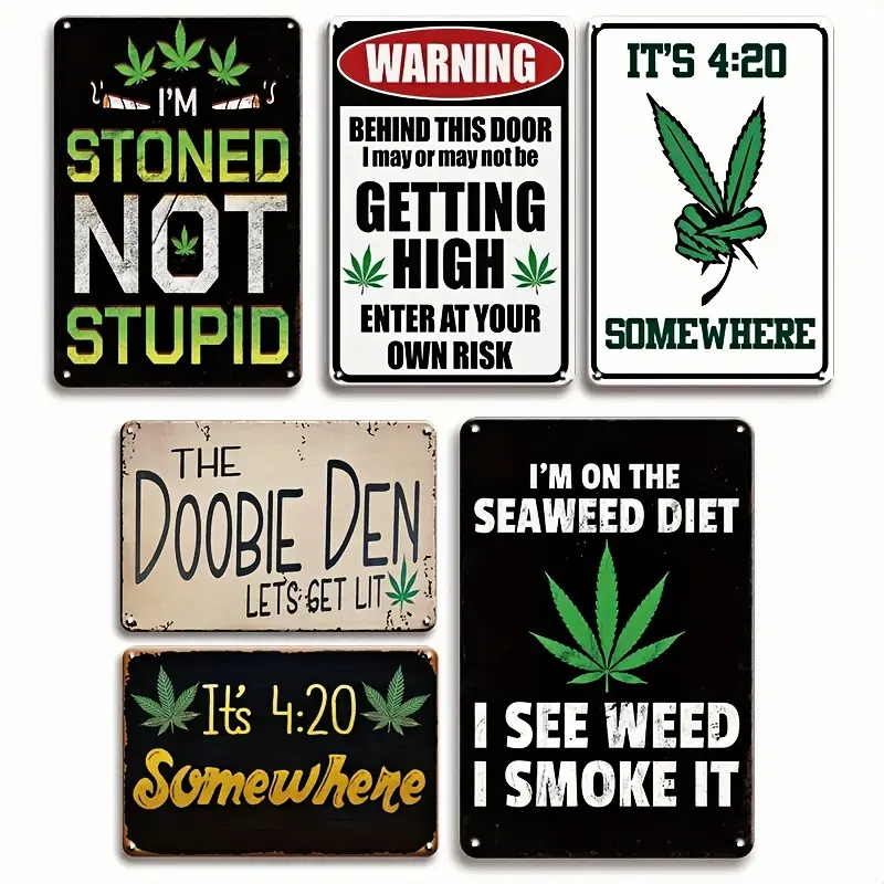 ManCave 6pcs Vintage Metal Tin Sign Set - 30x20cm Wall Plaques & Signs, Wall Decor for Home Bar, Garage, Bathroom, Balcony, Unique Gift for Husbands, Fathers