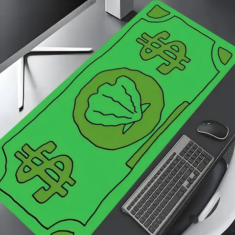 Goofy Green Cash Dollar Bill Art Large Gaming Mouse Pad, Gaming Desk Mat, Stylish Desk Protector with Non-Slip Rubber, Multi-Size for Laptop & Desktop Use, Computer Mouse Pad