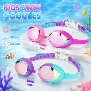 Kids Swim Goggles  2 Pack (Ages 3–12), Removable nose bridge，anti-fog, UVA/UVB protection, waterproof, with leak-proof silicone gaskets, unisex one-piece design，ideal for training and leisure