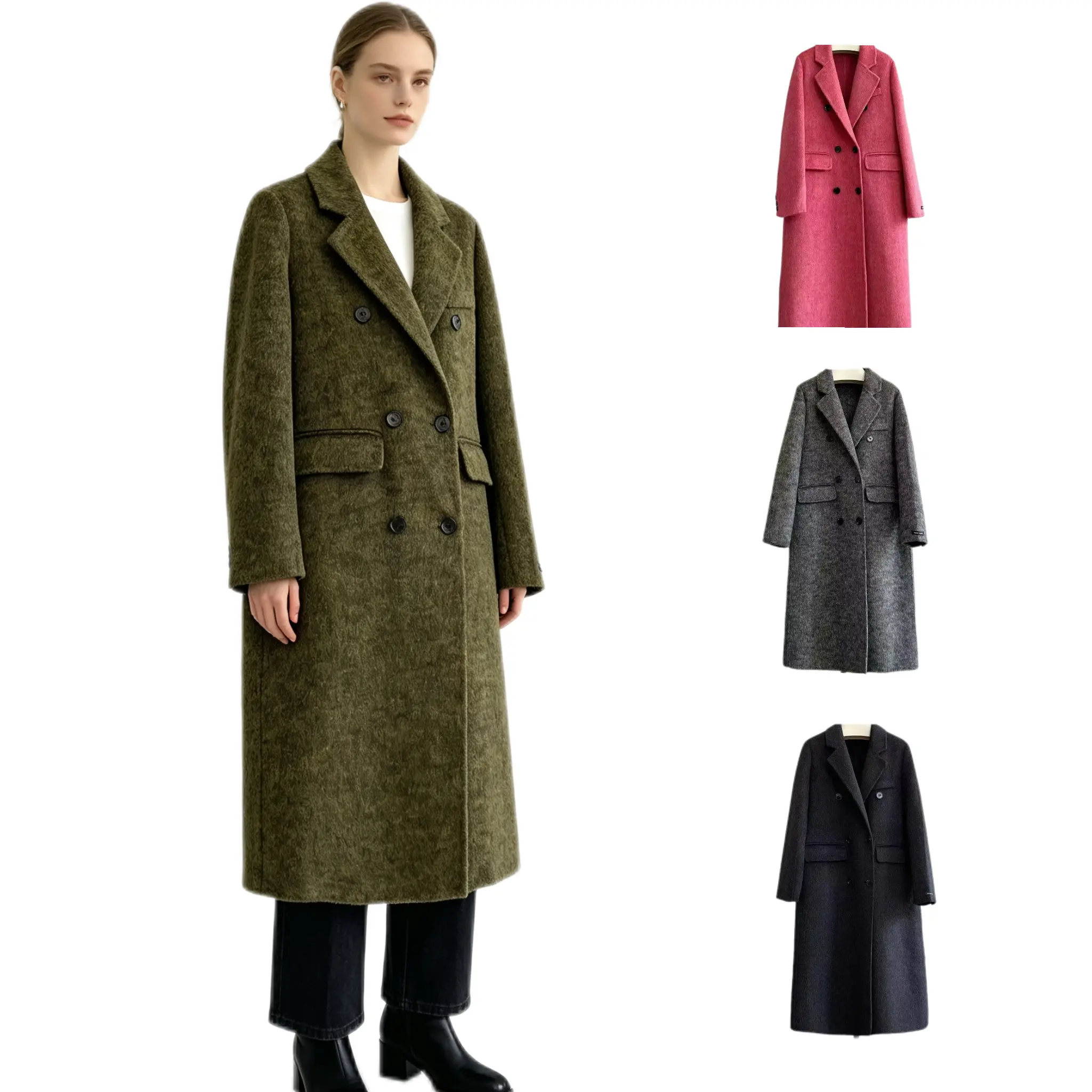 [ML0008]Wool Coat Casual Daily ClassicStructured Shoulder Long  Mottled Texture Notched Lapel Flap Pockets Cuff Buttons Fall Outerwear Jacket