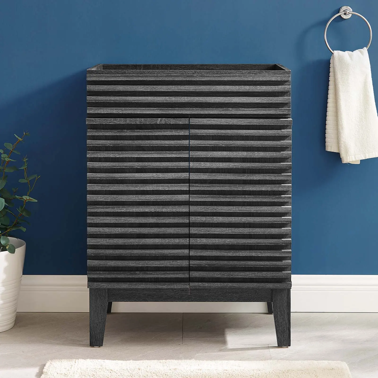 Modway 1 Render Wood Bathroom Vanity Cabinet - Modern, Aesthetic, Durable with Storage, Assembly Required (Sink Basin Not Included) - Charcoal