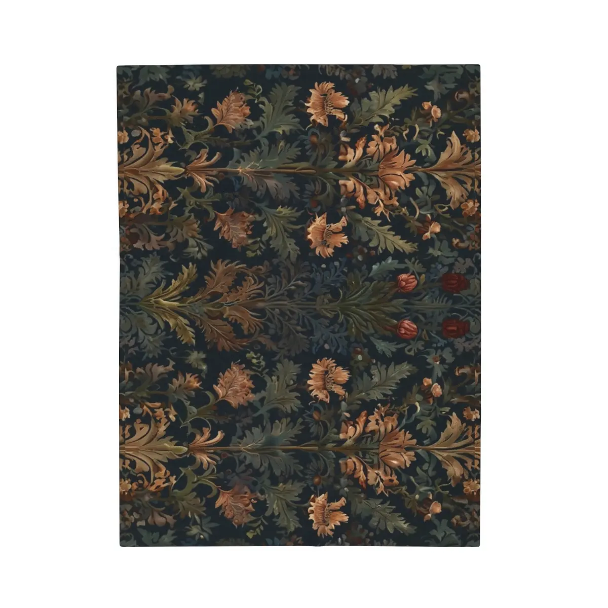 William Morris Inspired Dark Academia Cottagecore Ferns Velveteen Plush Blanket