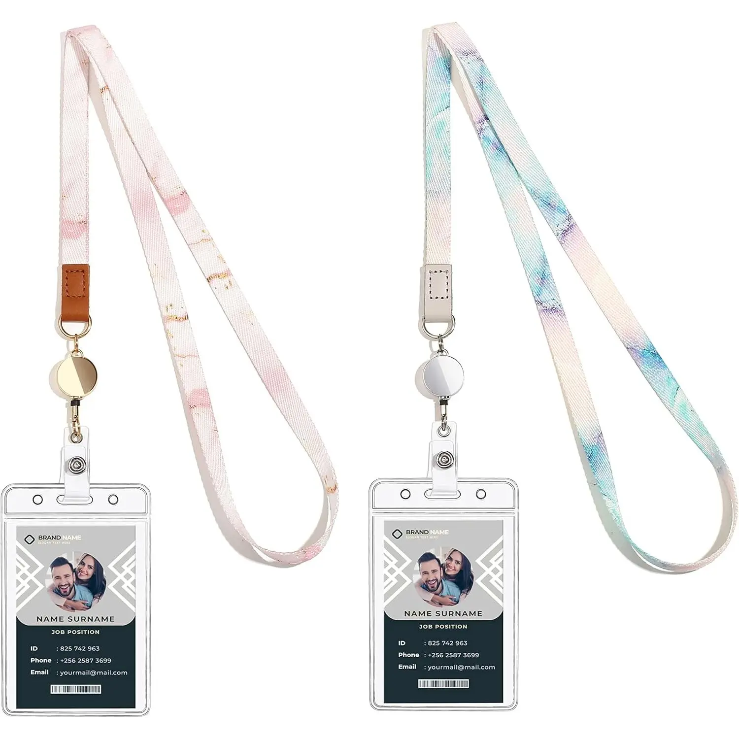 Cute Lanyard id Holder Durable Retractable Lanyards for ID Badges, ID Badge Holder for Cruise Ships Key Cards (Cool Marble)