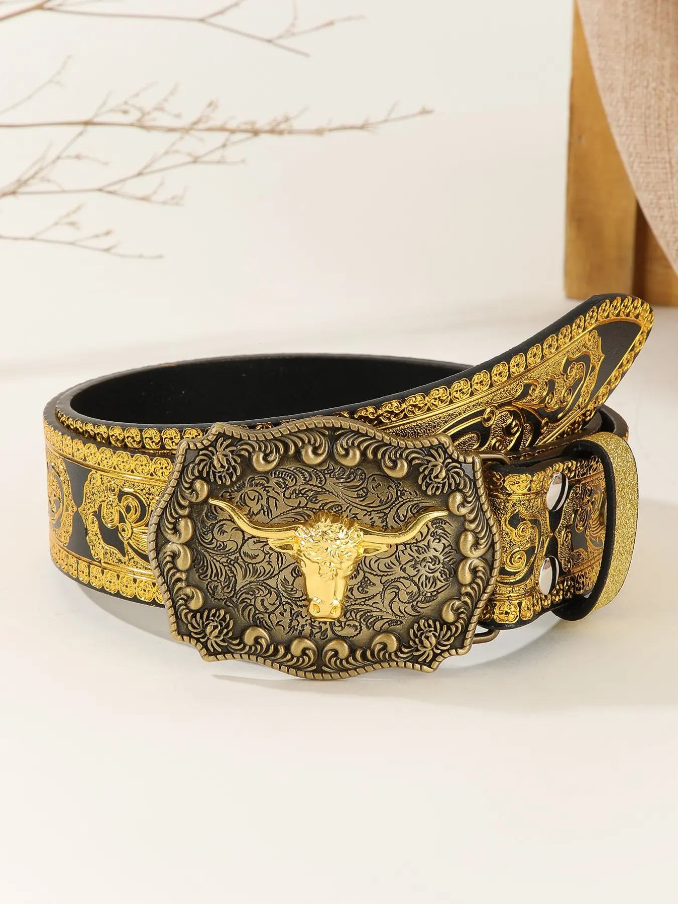 Wide Western Belt with Vintage Concho Buckle - Faux Leather Women Wide Waist Fashion Vintage Cowhide Full Grain Leather  main image 3