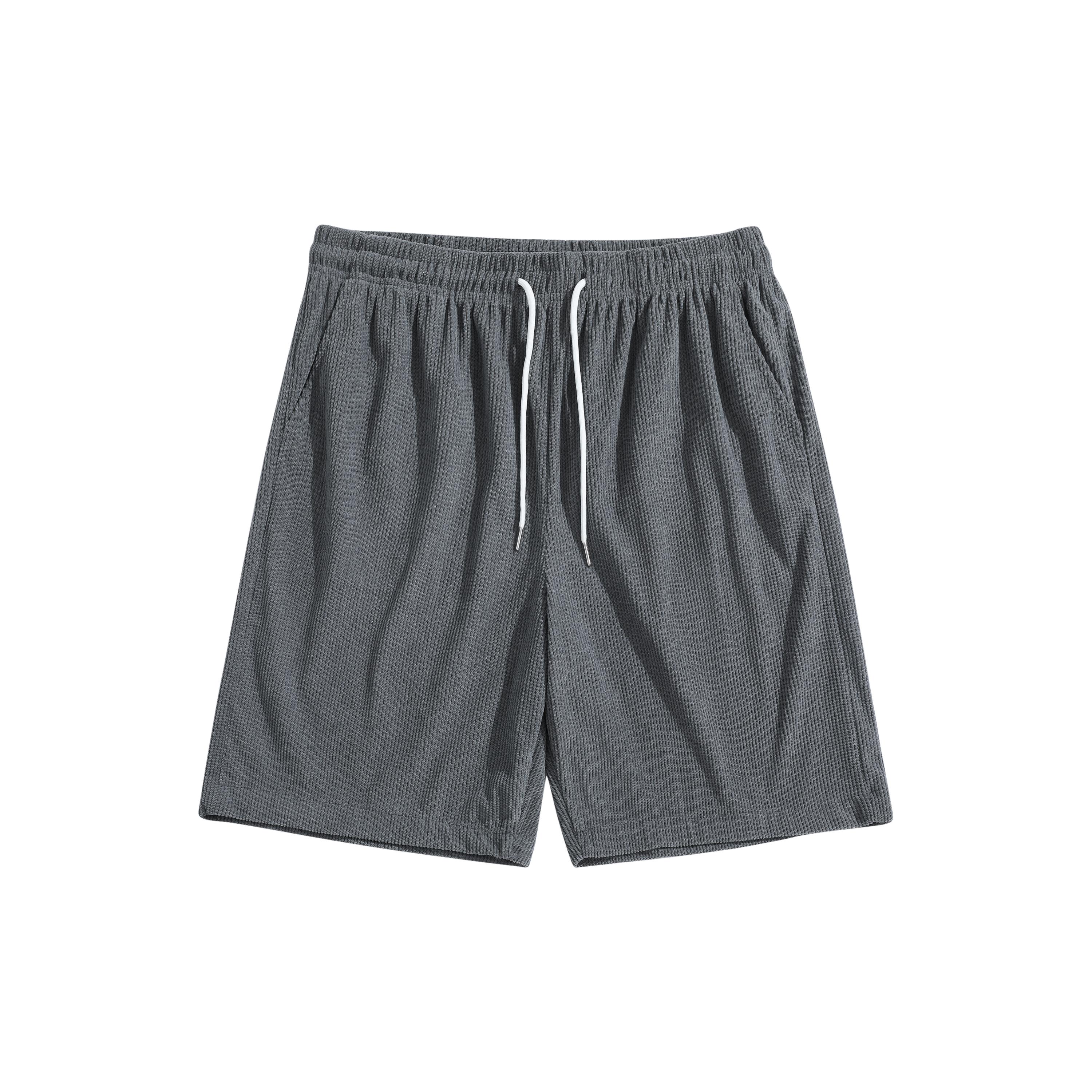 Men’s corduroy solid-color mid-thigh beach shorts — summer loose casual athletic shorts
