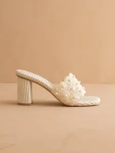 The Holland | Ivory Pearl Raffia Block Heel Mule