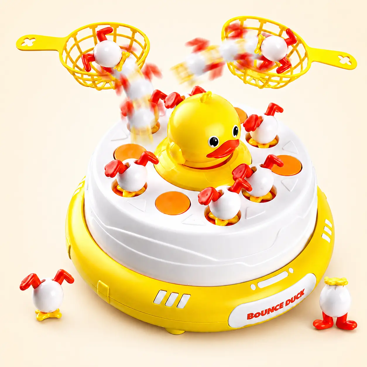 Duck Catching Toy for Kids, Bouncing Duckling Tabletop Toy with Music, Rotating Ducks & Catching Nets, Interactive Family Play Toy for Toddlers Boys Girls