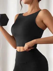 Women's High Elasticity Round Neck Removable Pads Yoga Vest Top, Multi Color Sports Underwear, Gym Workout Wear, Ideal for Fitness Training & Gym Wear