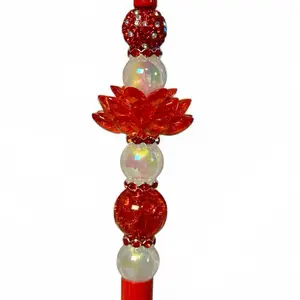 Sparkling Red Lotus Pen - Glamorous Beaded Writing Pen with Elegant Red Lotus Design and Beads