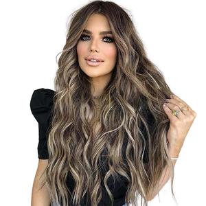 AISI HAIR 26inch Long Wavy Ombre Wig Middle Part Curly Natural Looking Hair Replacement Wigs for Party Daily Use Synthetic Heat Resistant Wigs Blonde Brown Wave,summerwins,summerhairstyles