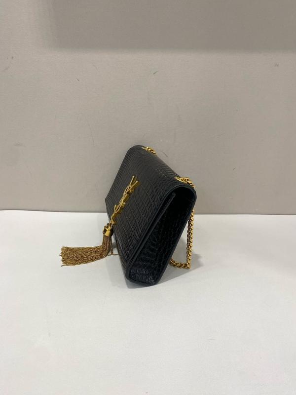 Pre-owned YSL leather Crossbody Bags Saint Laurent Kate Monogram Tassel Bag in Crocodile Embossed Leather，