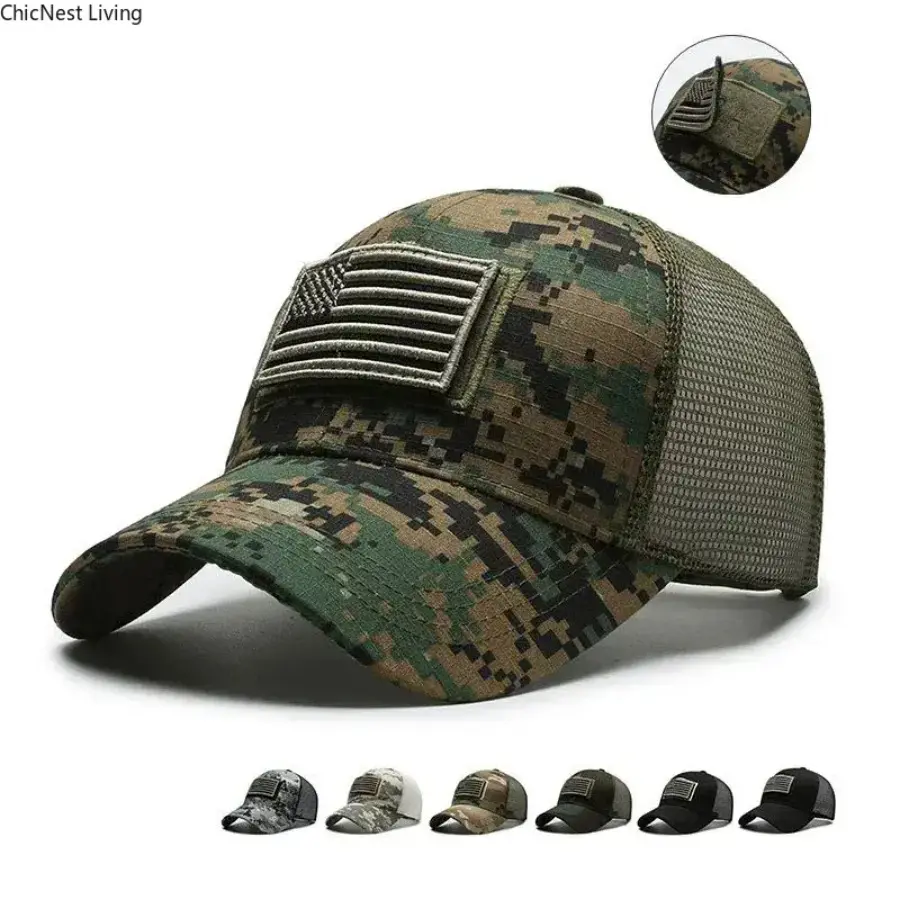 Winter Games Fan Cap Tactical Patch Baseball Cap - Outdoor Camo Mesh Hat for Men - Adjustable Velcro Patch Sun Hat for Hiking, Fishing, and Daily Wear SpringStatements, Camo Hats, Hiking Hats