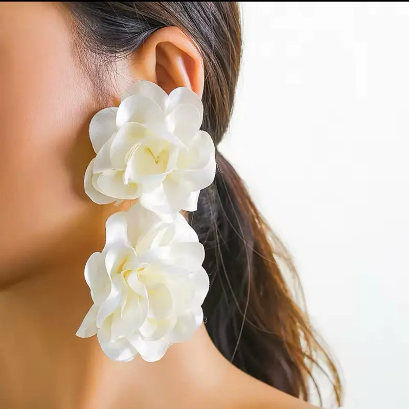 Bijou Mwen Jewelry White Floral Earrings for Apparel Description Provided