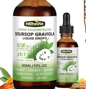 (2 Pack) 8 in 1 Graviola Soursop Leaf Extract Liquid - Soursop Bitters Liquid with Sea Moss, Ashwagandha and Turmeric, for Immune & Liver, Zzz & Antioxidant & Cell Support,1 Fl Oz