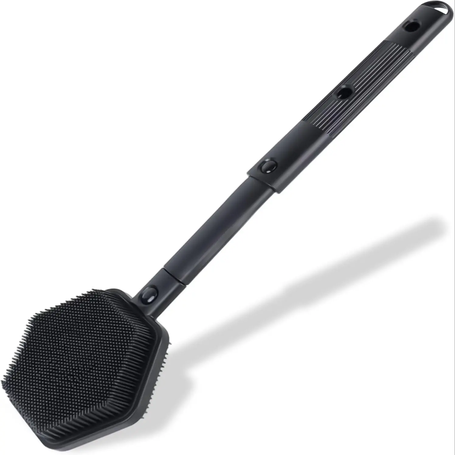 Silicone Back Cleaner for Shower, Adjustable Extensible Handle, Dual-Sided Shower Brush, Exfoliating and Massaging Tool, Body Back Scrubber, Body Care Tool, Body Brush for Showering, Exfoliating Bath Tool