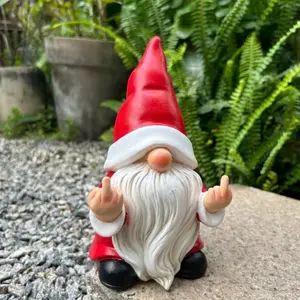 Middle Finger Gnome Statue 7.8in – Naughty Red Garden Gnome Decoration & Lawn Ornament | Funny Outdoor & Home Decor Gift