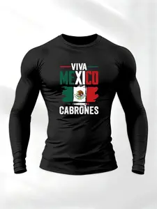 Men's Round Neck Long Sleeve T-Shirt, Casual Mexican Letter Print Design, Comfortable Fashion, Perfect for Daily Wear, Spring & Fall