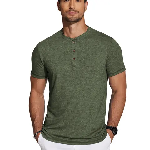 COOFANDY Men's Henley Shirts Short Sleeve Casual Basic Tee Summer Button Henley Soild T Shirts Menswear Soft