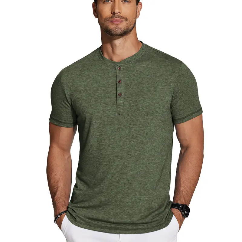 COOFANDY Men's Henley Shirts Short Sleeve Casual Basic Tee Summer Button Henley Soild T Shirts Menswear Soft