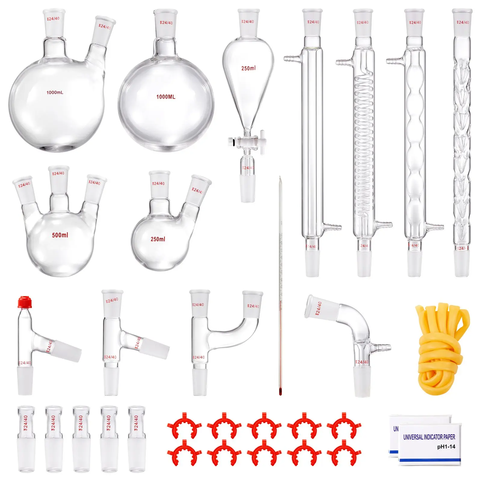 32 pcs Set of Glassware Equipment 1000ml Lab Distillation Kit – 3.3 Boro Glassware with 24/40 Joints | Essential Oil Distillation Apparatus Set