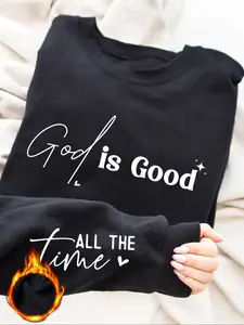 Women's Letter Pattern Print Round Neck Pullover, Comfortable Fall Winter Top, Casual Fitted Long Sleeve Sweatshirt, Holiday Shoppers