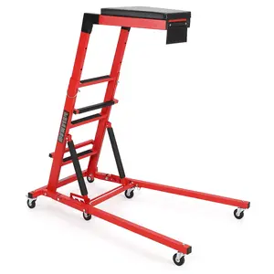 Heavy Duty Topside Engine Creeper, Adjustable Height 48"-68", 400 LBS Capacity Collapsible Over-Engine Creeper with 6 Swivel Casters, Thick Padded Cushion & Tool Pouch, Automotive Repair Seat for Garage Workshop