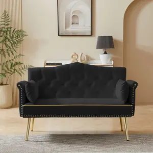 Black 2 Seater Sofa Modern Living Room Furniture Comfortable Small Space Sofa for Apartment Dorm Room