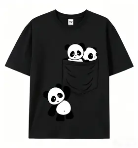 Women Short Sleeve Top Summer New Pocket Panda Cartoon Printed T-shirt Korean Fashion Wom