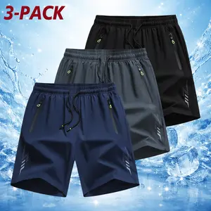 3pcs Men's Lightweight Casual Shorts - Elastic Waist with Adjustable Drawstring, Side Pockets, Breathable Fabric for Basketball, Running, Beach & Outdoor Sports - Athletic Shorts, Workout Gear, Regular Fit, Comfortable Fit, Gym Enthusiasts