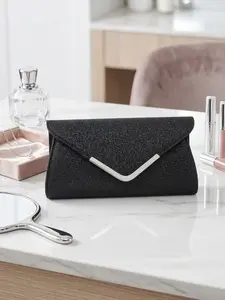 【New product release】Women's Glitter Clutch Bag, V-Shaped Silver Color Trim, Elegant Envelope Evening Purse for Weddings Parties Proms