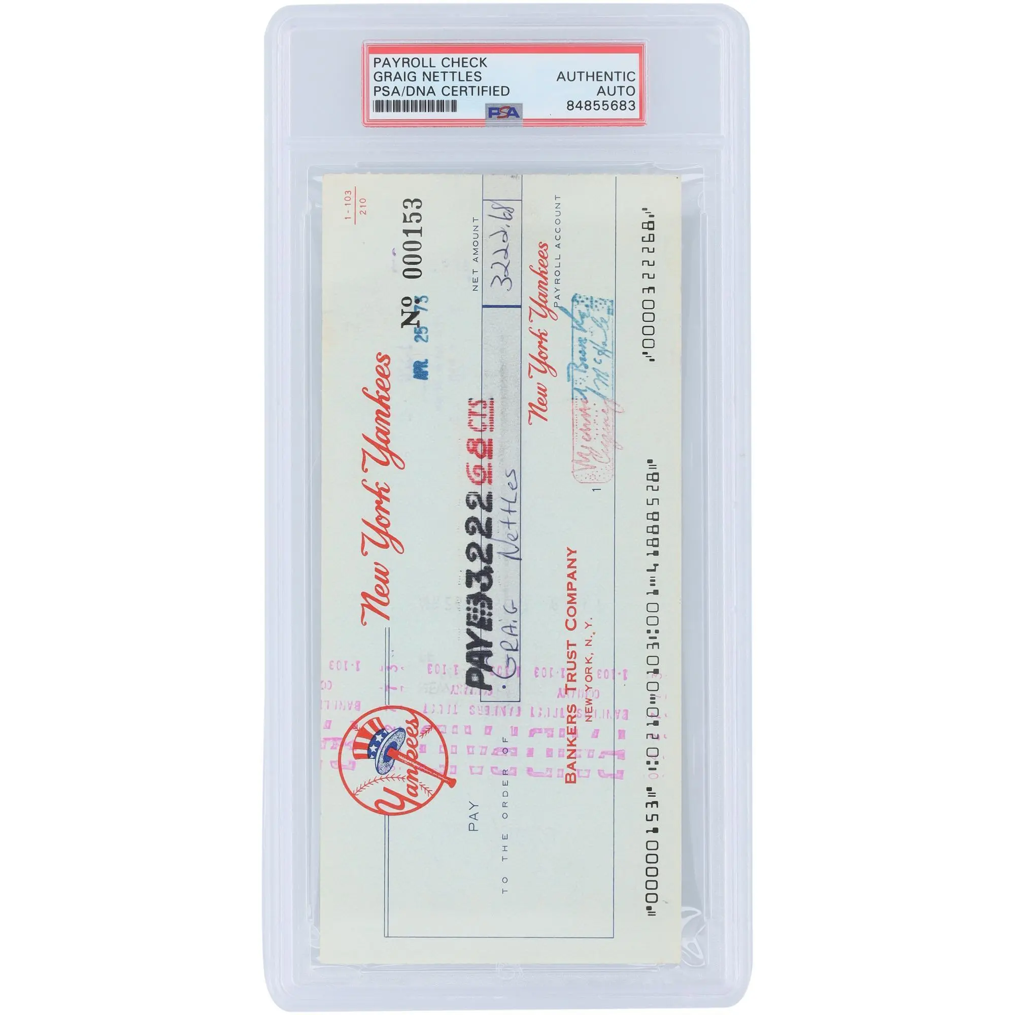 Graig Nettles New York Yankees Autographed Check from April 25, 1973 - PSA 84855683 - Fanatics Authentic Certified