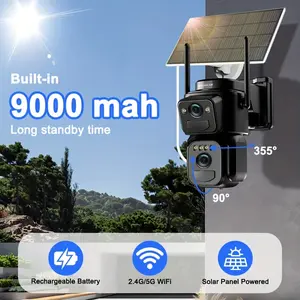 IP66 Waterproof 10x Zoom 360 ° WiFi Security Camera, with Solar Panel, Motion Detection, Color Night Vision, Two-Way Audio, Spotlight Alarm, Rechargeable Battery, Low Power Consumption Design, Suitable for Outdoor Surveillance, Wireless Outdoor Security C