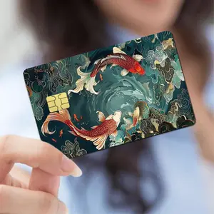 4pcs 1 Set Credit Card Stickers, Koi Fish Playing in Water Credit Card Sticker Set, Debit Card Skin, Small Holiday Gift, Frosted Texture with a Comfortable Feel, Suitable for Small Chip Cards, Adhesive Stickers, Decorative Stickers