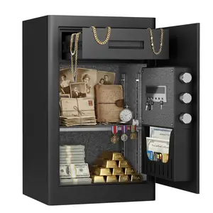kavey Safe Box, 6.5 Cub Large Safe with Drawer & Backlit Touch Keypad, Money Cabinet with Adjustable Shelf & Metal Storage Box for Jewerly, Vaulables