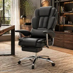 500lb Capacity High-Back ARCH Executive Ergonomic Desk Chair - Large-Size PU Leather Office Chair with Linked Padded Arms, Reclining Seat, Footrest, 360° Rotation for Home Office (Black, Comfortable & Supportive), Rotating Desk Chairs